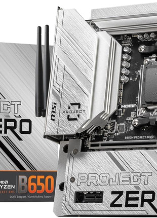 MSI B650M Project Zero Gaming Motherboard (AMD Ryzen 9000/8000/7000 Series Processors, AM5, DDR5, PCIe 4.0, M.2 Slots, SATA 6Gb/s, USB 3.2 Gen 2, HDMI/DP, Wi-Fi 6E, Bluetooth 5.3, 2.5Gbps LAN, mATX)