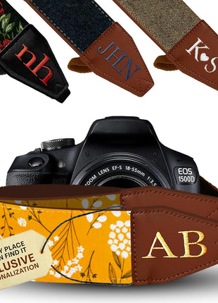 Camera Strap - Shoulder, Crossbody & Neck Camera Strap for Photographers, Fits All Cameras, Canon Nikon Sony Fujifilm, Padded Strap W/ Quick Release, Embroidered Cotton & Leather Ends, Blue