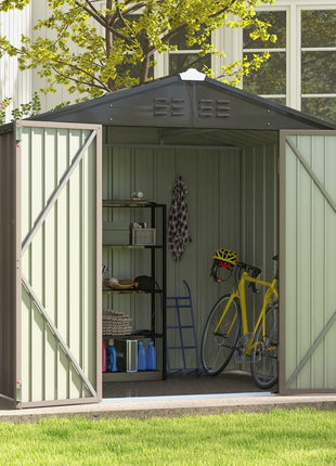 Patiowell 8x6 FT Outdoor Storage Shed, Metal Tool shed & Outdoor Storage with Lockable Doors & Air Vents, for Backyard Garden Patio, Brown
