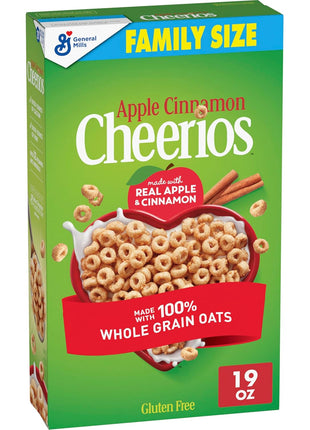 Apple Cinnamon Cheerios, Heart Healthy Gluten Free Breakfast Cereal, Made with Whole Grain Oats, Family Size, 19 oz