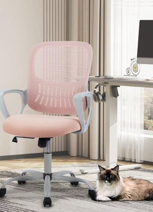 SMUG Office Computer Desk Chair, Ergonomic Mid Back Mesh Rolling Work Swivel Task Chairs with Wheels, Comfortable Lumbar Support, Comfy Arms for Home, Bedroom, Study, Dorm, Student, Adults