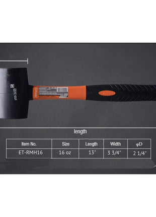 Edward Tools Rubber Mallet Hammer 16 oz - Durable Eco-friendly Rubber Hammer Head for Camping, Flooring, Tent Stakes, Woodworking, Soft Blow Tasks without Damage - Ergonomic Grip Handle