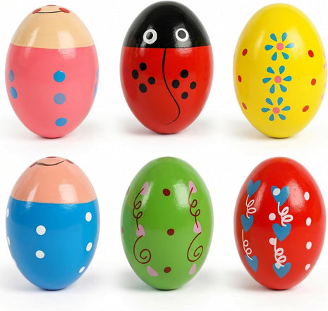 6 PCS Egg Shakers, Wooden, Multicolor | Hand Percussion instruments, Baby Party Favors, Music Toys for Kids, Birthday Gifts