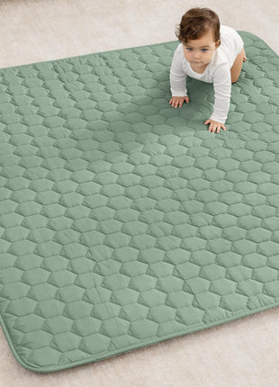 Comfy Cubs Square Kids Play Mat 56 x 56in Baby Floor Mat - Fern | Soft Quilted Baby Mat for Floor with Non-Slip Bottom - Easy to Clean, Comfortable & Durable Designed Play Mat Baby