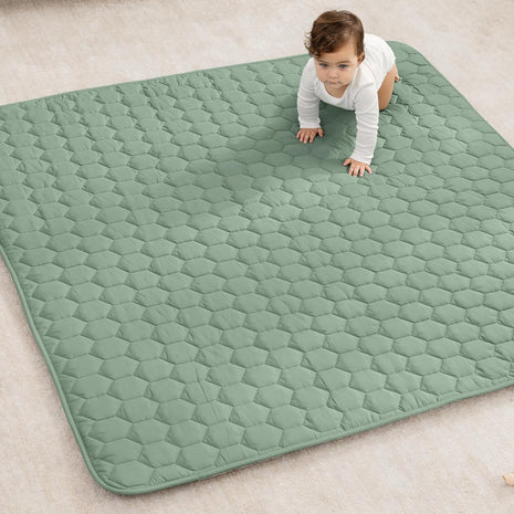 Comfy Cubs Square Kids Play Mat 56 x 56in Baby Floor Mat - Fern | Soft Quilted Baby Mat for Floor with Non-Slip Bottom - Easy to Clean, Comfortable & Durable Designed Play Mat Baby