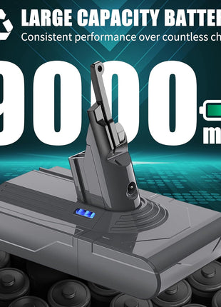 EGR 9000mAh Upgraded Battery Replacement Compatible with Dyson V8 Series | 21.6V Li-ion Battery for V8 Animal/Absolute/Motorhead/Fluffy/SV10 Carbon Fiber Vacuum Cleaners with 2 Filters