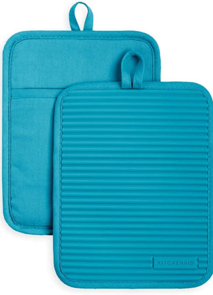 KitchenAid Ribbed Soft Silicone Pot Holder 2 Pack Set, Milkshake Tan, 7 inchx9 inch