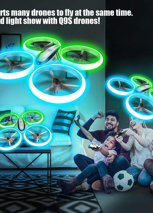 Q9s Drones for Kids,RC Drone with Altitude Hold and Headless Mode,Quadcopter with Blue&Green Light,Propeller Full Protect,2 Batteries and Remote Control,Easy to fly Kids Gifts Toys for Boys and Girls