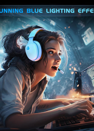 2.4GHz Wireless Gaming Headset for PS5, PS4 Fortnite & Call of Duty/FPS Gamers, PC, Nintendo Switch, Bluetooth 5.3 Gaming Headphones with Noise Canceling Mic, Stereo Sound, 40+Hr Battery -White