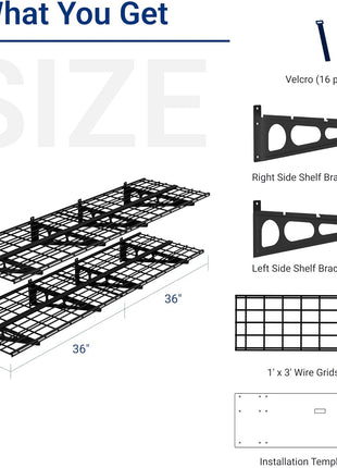 FLEXIMOUNTS 2-Pack 2x6ft Garage Shelving 24-inch-by-72-inch Heavy Duty Wall Mounted Shelves Garage Storage Rack Floating Shelves, 1400lbs Load Capacity, Black, Classic Series