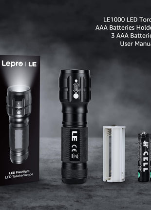 Lighting EVER LED Flashlights High Lumens, Small Flashlight, Waterproof, Adjustable Focus Flash Light for Outdoor, Emergency, AAA Batteries Included, Tactical & Camping Accessories