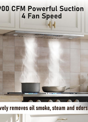 IKTCH 30 inch Built-in/Insert Range Hood 900 CFM, Ducted/Ductless Convertible Duct, Stainless Steel Kitchen Vent Hood with 4 Speed Gesture Sensing&Touch Control Panel(IKB01-30)