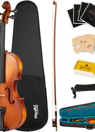 Mendini by Cecilio Violin 4/4 Full Size Kit For Beginners - Hand Carved Acoustic Violins Set - Fiddle Solid Wood Kit with Hard Case, Bow, Rosin, Shoulder Rest, Bridge and Extra Strings
