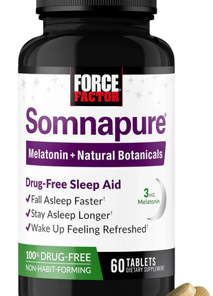Force Factor Somnapure Drug-Free Sleep Aid for Adults | with Melatonin & Valerian, Non-Habit-Forming Sleeping Pills, Fall Asleep Faster, Wake Up Refreshed, 60 Tablets