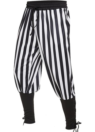 Men's Ankle Banded Pants Medieval Viking Navigator Pirate Costume Trousers Renaissance Gothic Pants, Black, Large