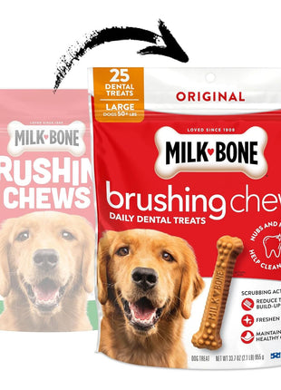 Milk-Bone Brushing Chews Daily Dental Dog Treats, Chicken Flavor, Large, 25 Count