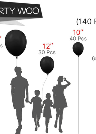 PartyWoo Black Balloons 140 pcs Different Sizes Pack of 18 12 10 5 Inch Matte Black Latex Balloon Arch Kit Garland for Graduation Halloween New Year Anniversary Birthday Party Decorations Black Y18