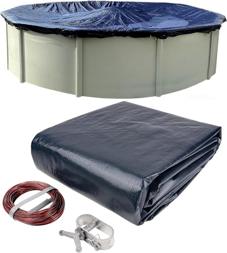 24' ft. Round Pool Winter Cover for Above Ground Pools - 8-Year Warranty, Cold and UV Resistant, Weatherproof and Durable, Winch & Cable Included