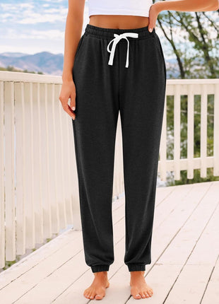 AUTOMET Sweatpants Women with Pockets Lounge Pajama Pants Work Joggers Fall Clothes Winter Business Casual Outfits 2025 Black L