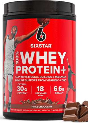 Six Star Whey Protein Powder Plus - Triple Chocolate, 1.82LB | Muscle Building & Recovery Formula with Whey Protein Powder, BCAAs, 30g Protein - Post-Workout Supplement