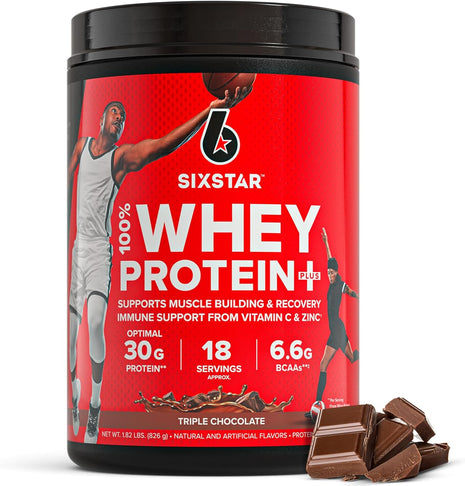 Six Star Whey Protein Powder Plus - Triple Chocolate, 1.82LB | Muscle Building & Recovery Formula with Whey Protein Powder, BCAAs, 30g Protein - Post-Workout Supplement