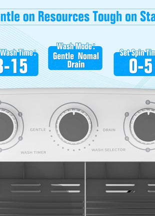 Pataku Portable Washing Machine, 17.6 Lbs Compact Mini Washer and Dryer Combo,Twin Tub Laundry Washer with Spin Cycle, Soaking Function Ideal for Apartment, Dorms, RVs Camping, Grey