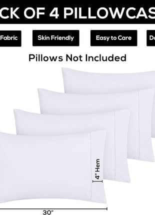 Utopia Bedding Queen Pillow Cases   4 Pack   Envelope Closure   Soft Brushed Microfiber Fabric   Shrinkage and Fade Resistant Pillow Covers Queen Size 20 x 30 Inches (Queen, White)