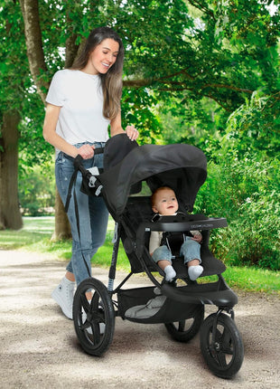 Delta Children Apollo Jogging Stroller - Shock Absorbing Frame with Large Canopy & Recline - Car Seat Compatible, Black