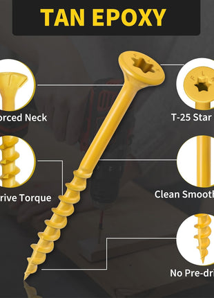 Wood Screws 2 Inch, FIXLINK Deck Screws #8 x 2, 310pcs, Epoxy Coated, T25 Star Bit Above 1500 Hour Salt Spray Coating Outdoor Decking Screws Excellent Rust Resistant for Outdoor Wood Fence