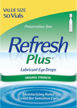 Refresh Plus Lubricant Eye Drops, Preservative Free, 0.01 Fl Oz Single Use Containers, 50 Count, Packaging May Vary