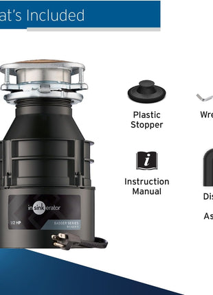 InSinkErator Badger 5 Garbage Disposal with Power Cord, Standard Series 1/2 HP Continuous Feed Food Waste Disposer, Badger 5 W/C, No Size, Black/Gray