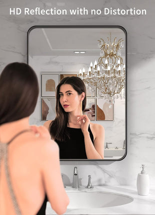 LOAAO 22X30 Inch Black Bathroom Mirror Metal Framed | Rounded Rectangle, Matte Black Bathroom Vanity Mirror, Anti-Rust, Hangs Horizontally or Vertically