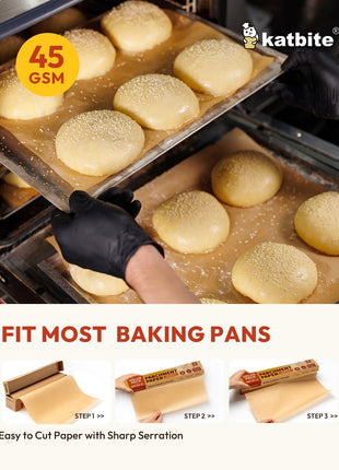 Katbite Unbleached Parchment Paper Roll, 15in x 242ft, 300 Sq.Ft, Non-Stick with Serrated Cutter for Baking, Cooking, Air Fryer