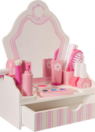 Melissa & Doug Wooden Beauty Salon Play Set, 18-Piece Vanity with Pretend Play Toys, Makeup, Mirror, Accessories & More, Preschool Toys for Girls & Boys Ages 3+ - FSC Certified