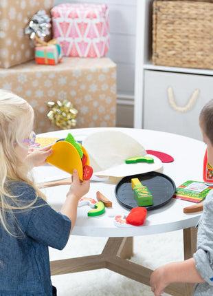 Melissa & Doug Fill & Fold Taco & Tortilla Set, 43 Pieces – Sliceable Wooden Mexican Play Food, Skillet, and More - FSC Certified