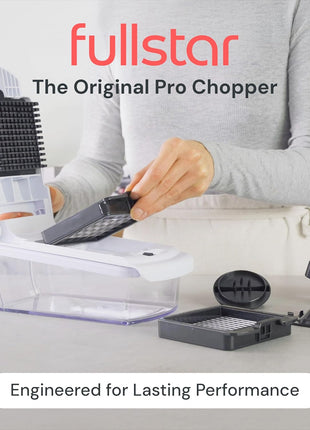 Fullstar Pro Original Vegetable Chopper & Spiralizer, Kitchen Prep Tool | 4 in 1 Veggie Slicer, Onion & Fruit Cutter with Sharp Stainless Steel Blades & Container, All-in-One Food Prep Tool (White)