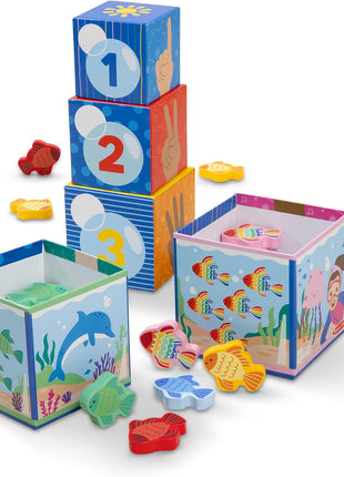 Melissa & Doug® Ms. RachelTM Sort and Count Nesting and Stacking Blocks with Wooden Fish Preschool Learning Toy for Boys, Girls - FSC Certified
