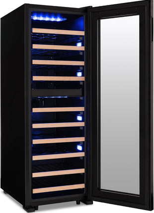 NewAir Shadow Series Wine Cooler Refrigerator 56 Bottles Dual Temperature Zones, Freestanding Mirrored Wine and Beverage Fridge with Double-Layer Tempered Glass Door & Compressor Cooling for Wine