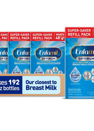 Enfamil Optimum (Enspire), Our Closest Formula to Breast Milk, Immune-Supporting Lactoferrin and Brain-Building DHA Baby Formula, Powder 30 Oz Refill, Pack of 4