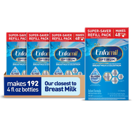 Enfamil Optimum (Enspire), Our Closest Formula to Breast Milk, Immune-Supporting Lactoferrin and Brain-Building DHA Baby Formula, Powder 30 Oz Refill, Pack of 4