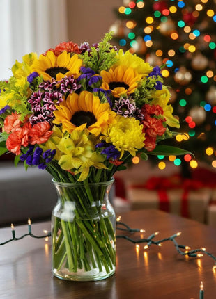 Benchmark Bouquets - Flowering Fields Sunflower Bouquet - Fresh Flowers for Delivery - Real Flowers in a Vase - Birthday Flowers for Women - Congratulations Gift (Glass Vase Included)