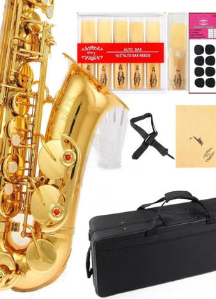 Glory Gold Laquer E Flat Alto Saxophone with 11reeds,8 Pads cushions,case,carekit