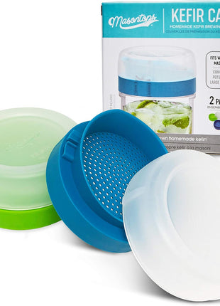 Masontops kefir lid mason jar lids wide mouth mason jar lids living culture grain drainer starter kit for home fermentation 2 packs