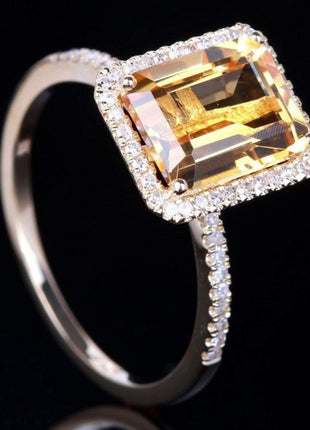 18K Gold Plated Emerald Cut 4ct Yellow Cubic Zirconia Cocktail Engagement Wedding Anniversary Rings Sterling Silver Yellow Topaz Rings for Women (6)