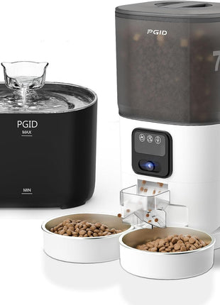 7l Automatic Cat Feeder with Camera with Corded Automatic Cat Water Fountain Set,Automatic Dog Feeder and Pet Dog Water Fountain