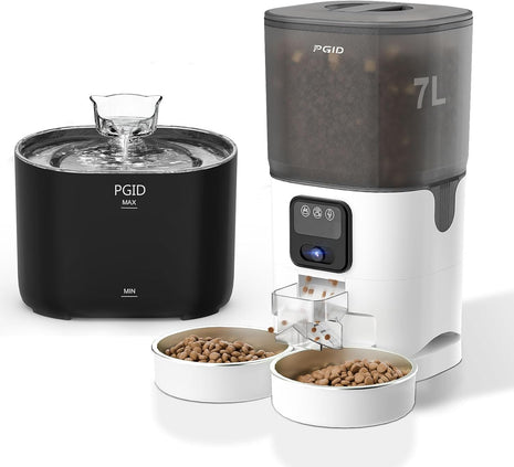 7l Automatic Cat Feeder with Camera with Corded Automatic Cat Water Fountain Set,Automatic Dog Feeder and Pet Dog Water Fountain