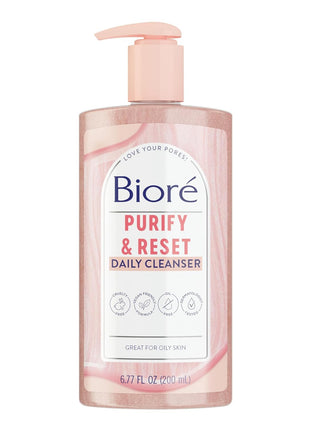 Bioré Deep Pore Charcoal Face Wash, Facial Cleanser for Dirt and Makeup Removal From Oily Skin, 6.77 Ounce & Rose Quartz + Charcoal Daily Purifying Cleanser, Oil Free Facial Cleanser Energizes Skin