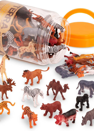 Terra by Battat Wild Animal Figurines Tube, 60 Mini Safari Figures, Animals | 60 realistic mini wild animal figures in a portable tube for pretend play, crafts, dioramas, sensory bins, Animals, 3+ Years