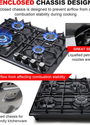 FORIMO Gas Cooktop 22Inch,Built in Gas Cooktop 4 Burners Stainless Steel Stove with NG/LPG Conversion Kit Thermocouple Protection and Easy to Clean