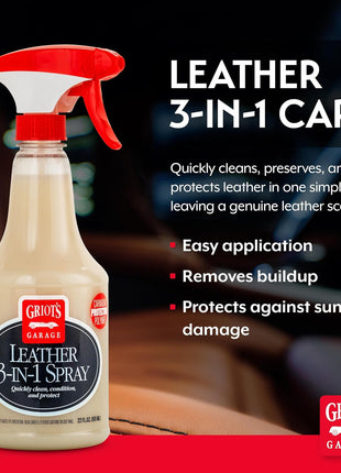 Griot's Garage Leather 3-in-1 Spray, Cleaner and Conditioner for Leather and Vinyl, Car Seats and Vehicle Interior, Truck, RV, Boats, and Home, 10963, 22 oz